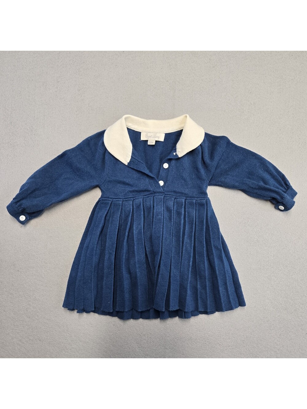 Cygnet Living Pleated Knit Dress Girls 12M Navy Cream Cotton Cashmere Blend NWOT